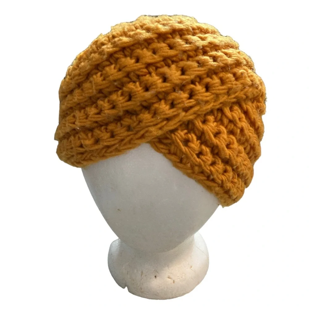 Knit Hat Turban Style Outerwear 100% Acrylic Warmth Stylish Mustard Yellow Gold